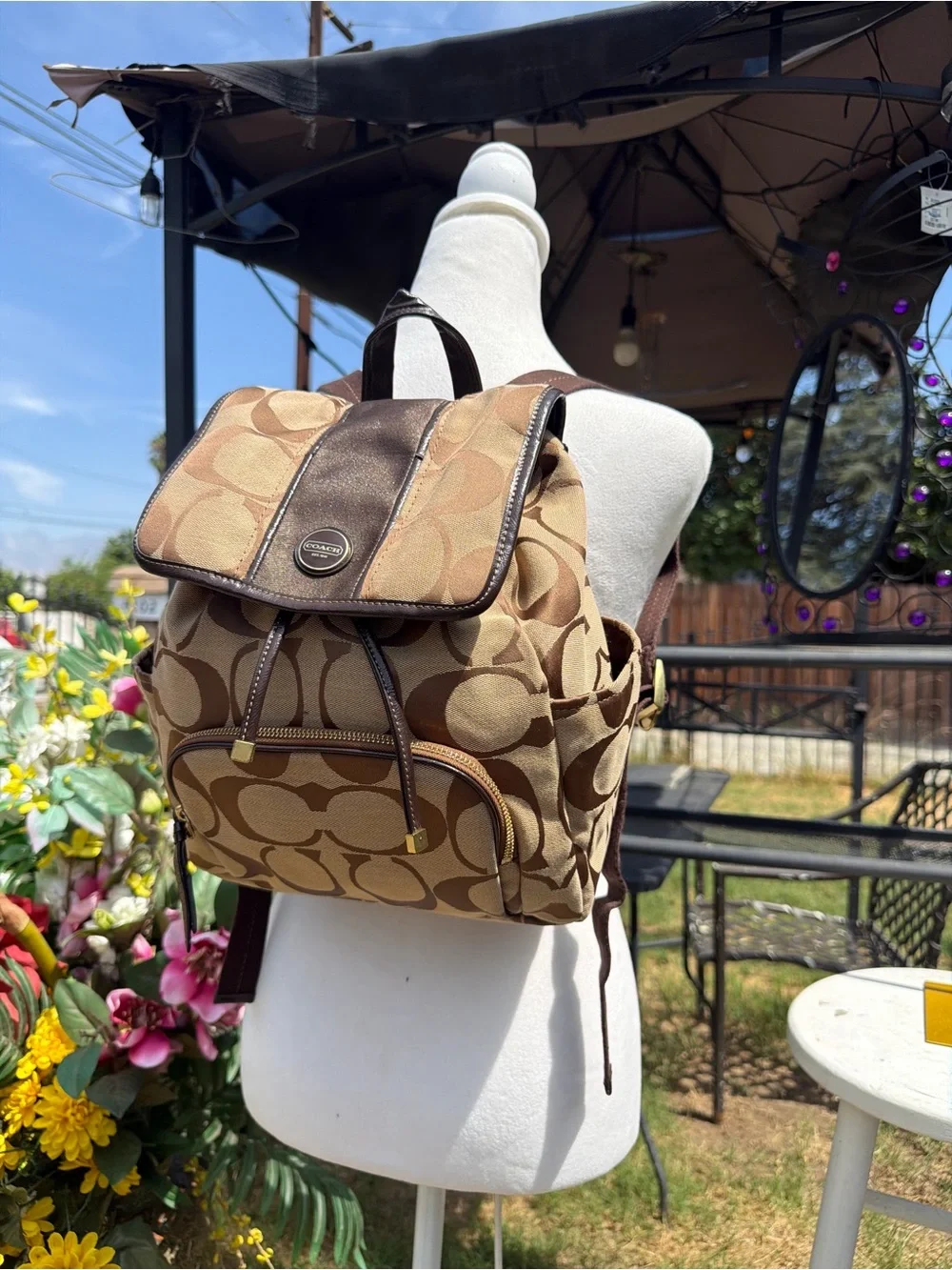 Coach Tan & Brown Signature Canvas Backpack